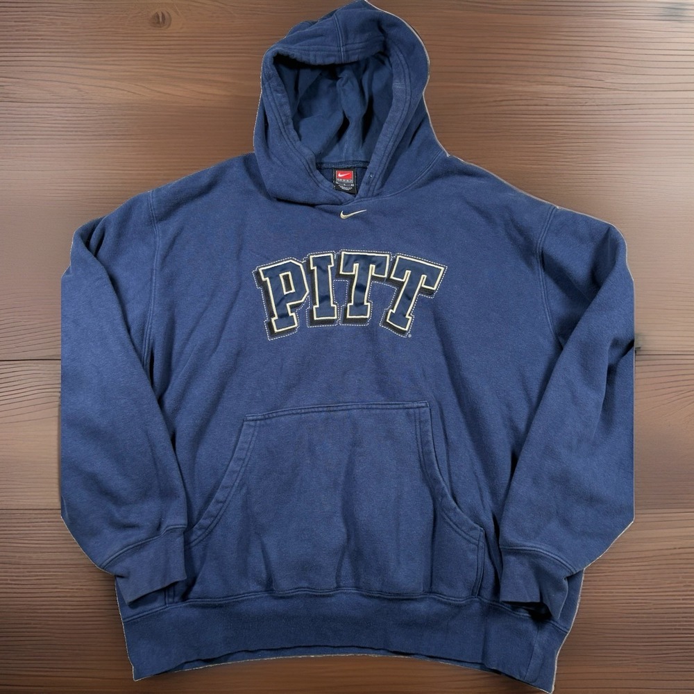 Vintage Nike Pitt University Center Swoosh Navy Hoodie Large Y2K Pullover
